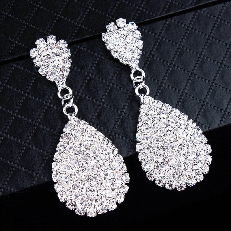 Classic Elegant Full Clear Rhinestone Dangle Earrings - M.Y.A.A.'S Bridal Party Collection