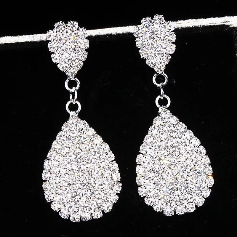 Classic Elegant Full Clear Rhinestone Dangle Earrings - M.Y.A.A.'S Bridal Party Collection