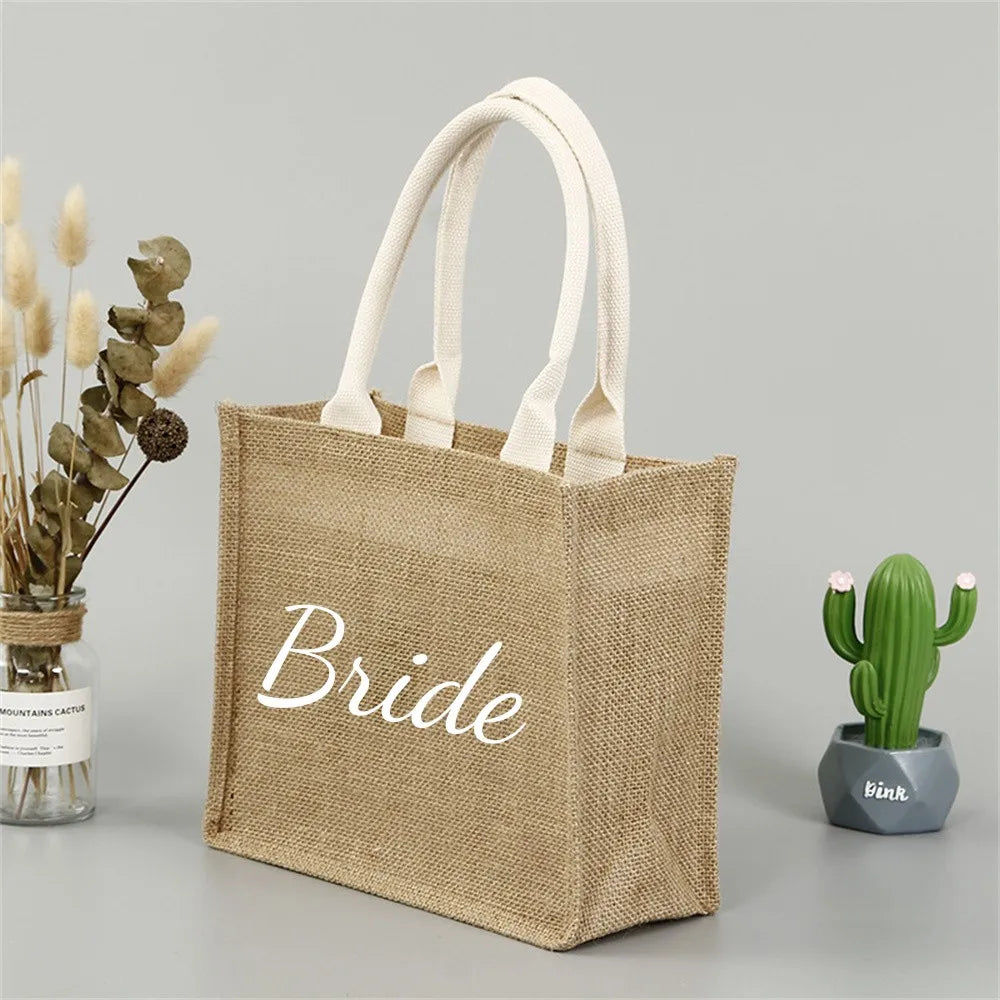 New Bride Linen bag  Bohemian style handbag for bride Wedding decorations Creative wedding gifts Bridal shower favor - M.Y.A.A.'S Bridal Party Collection