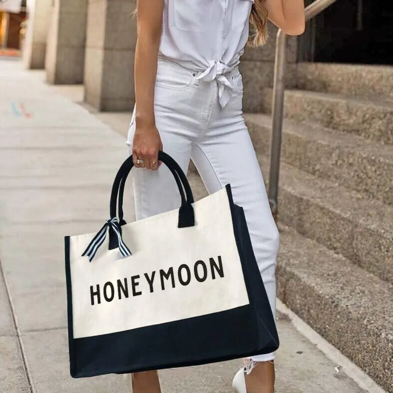 Honeymoon Beach Canvas Tote Bag - M.Y.A.A.'S Bridal Party Collection