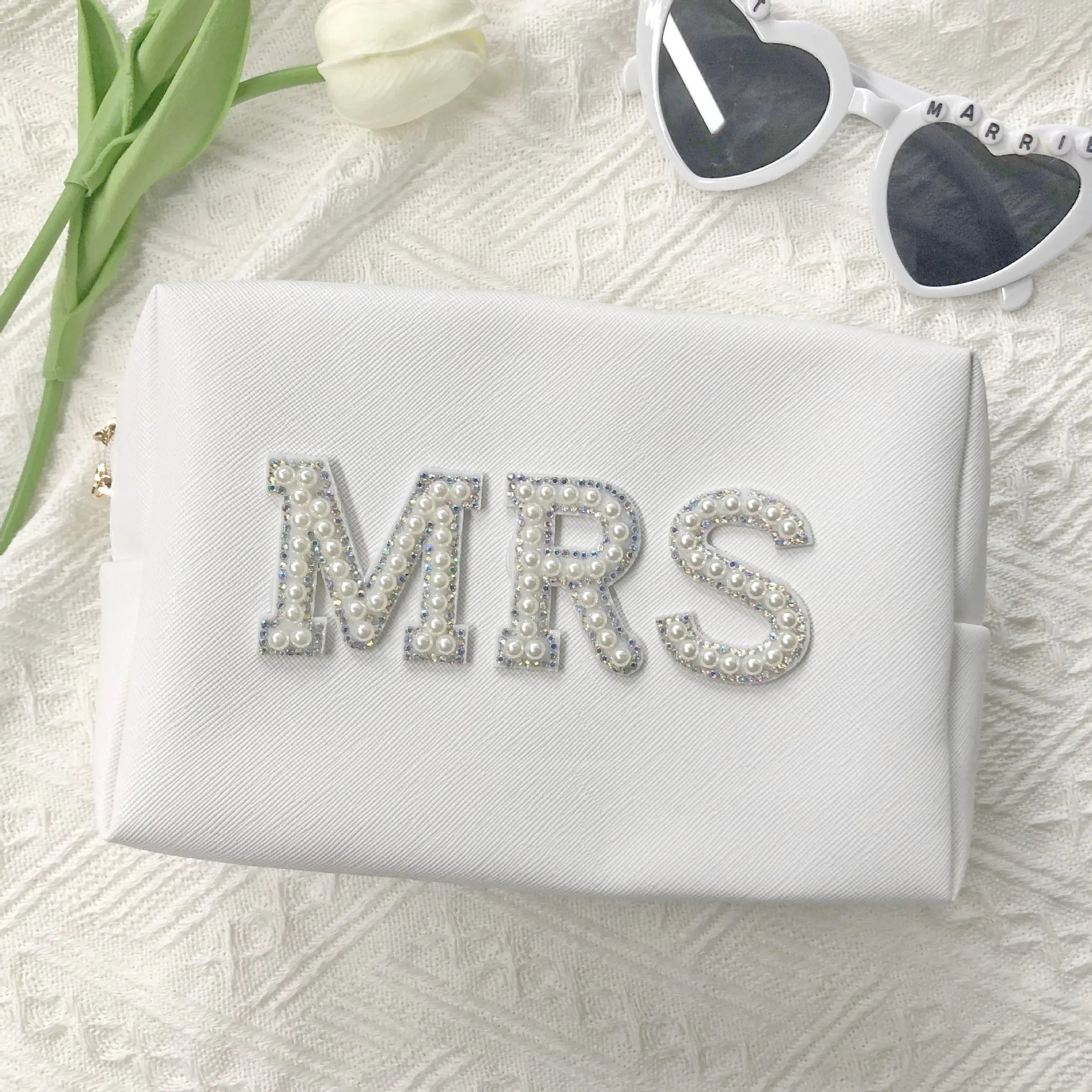 Bride/Mrs Pearl Makeup Travel Bag Travel Wedding Cosmetics Storage Bag - M.Y.A.A.'S Bridal Party Collection